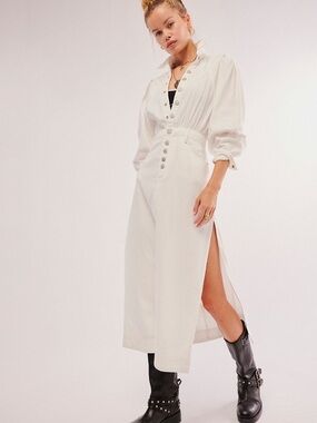 Boho Western Free People Mad Love Denim Midi Dress White XS High Slit